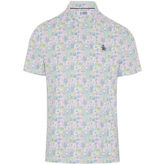 Petes Game Grid Print Polo Bright White