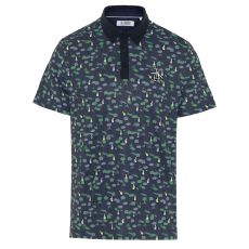 Pete N The Course Colour Block Print Polo Black Iris