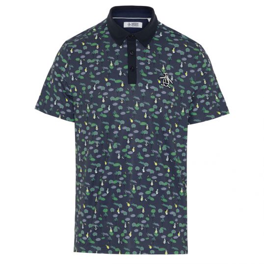 Pete N The Course Colour Block Print Polo Black Iris