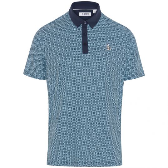 All Over Retro Micro Floral Print Polo Black Iris